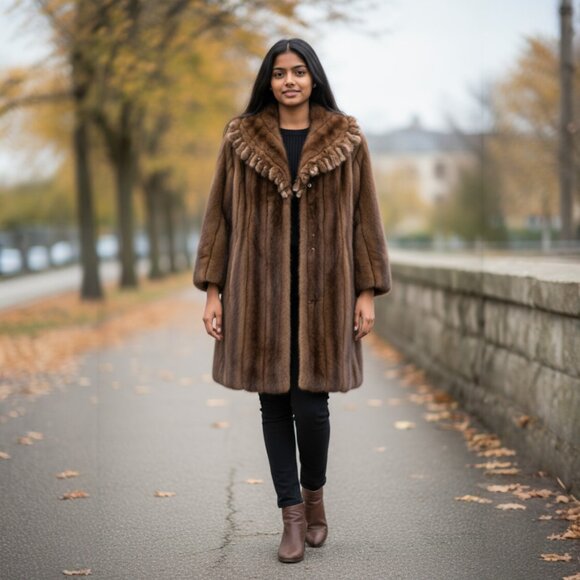 Women's Faux Fur Designer C H Couture Helene Brown Faux Mink Fur Coat 12.R - Picture 1 of 16